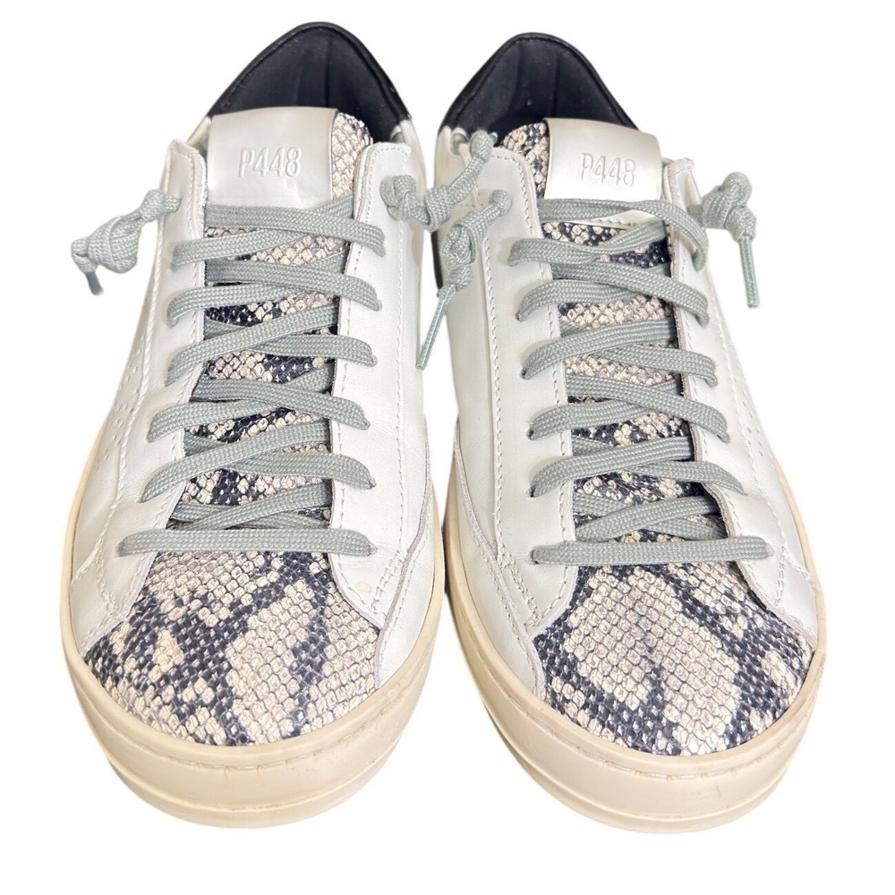 P448 John White  Snakeskin Low Top Sneakers Womens Size 39 Made in Italy